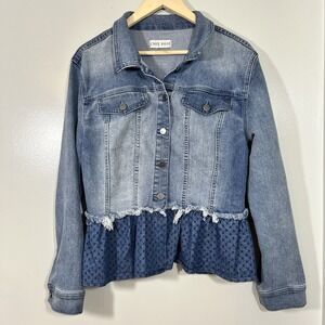 Knox Rose Women's Denim Jean Jacket Peplum Bottom And Lace Up Back Size M